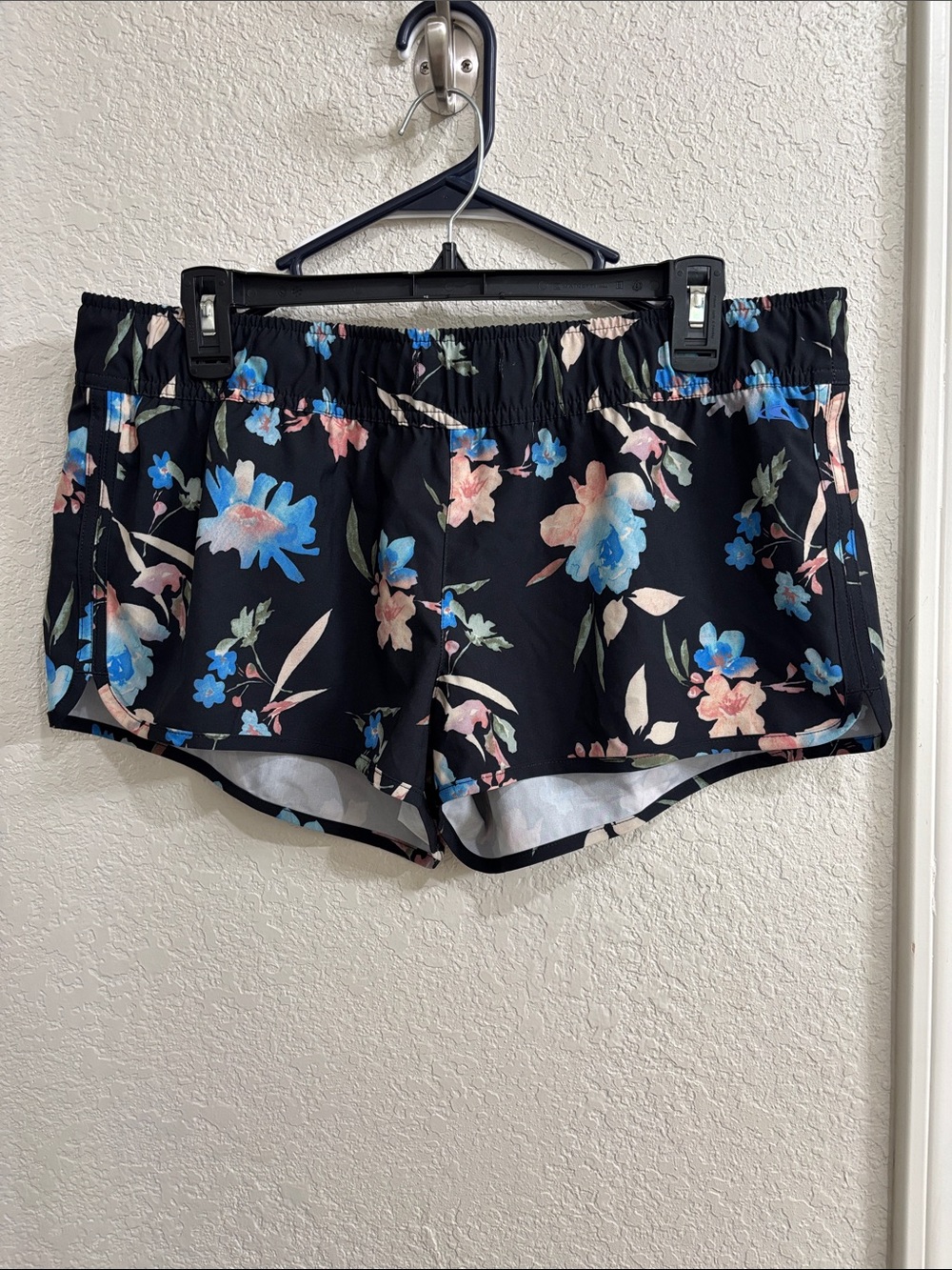 O'Neill Black Floral Pajama Shorts with Blue and Pink Flowers with small pocket